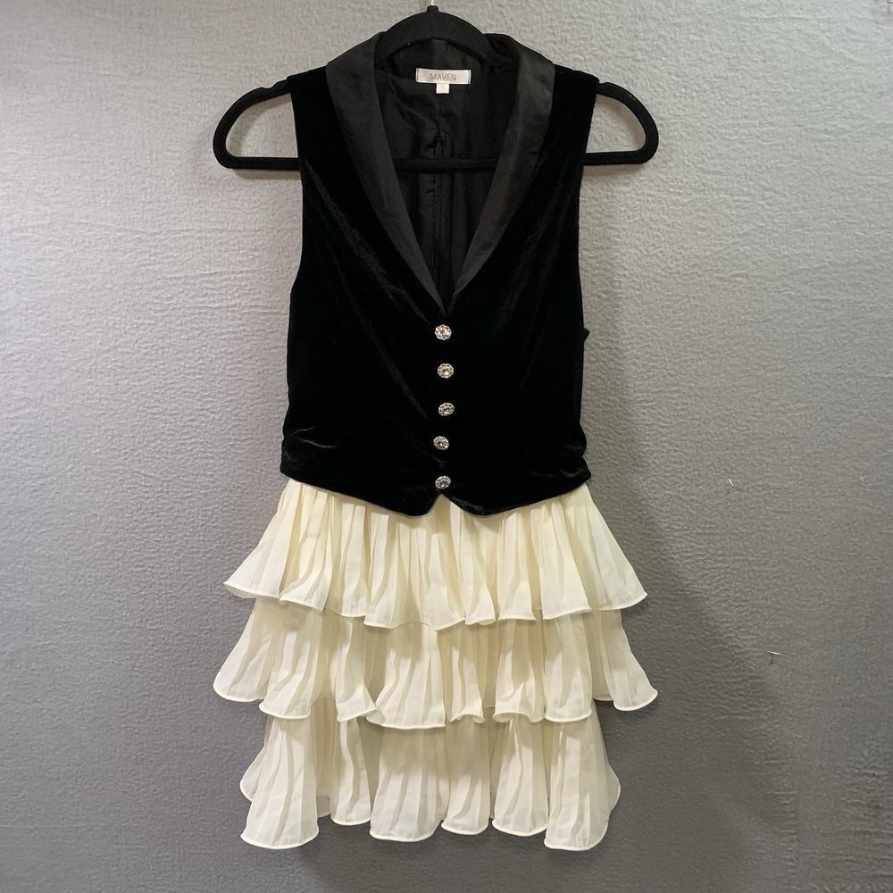 Maven Party Velvet Chiffon Ruffles Mini Dress Size‎ S Wedding